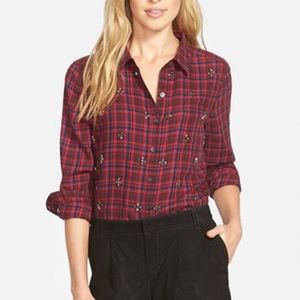 Halogen red flannel with silver embellishments